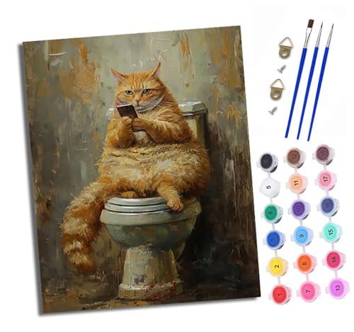 Malen Nach Zahlen Erwachsene - AnfäNger - Knitterfreie Leinwand Katze spielt mit Handy in der Toilette Pinsels Und Acrylfarbe - Diy Handgemalt öLgemäLde Kit Als Geschenk 40 X 50cm Malen Nach Zahlen Erwachsene - AnfäNger - Knitterfreie Leinwand Katze spielt mit Handy in der Toilette Pinsels Und Acrylfarbe - Diy Handgemalt öLgemäLde Kit Als Geschenk 40 X 50cm von XXHXIE