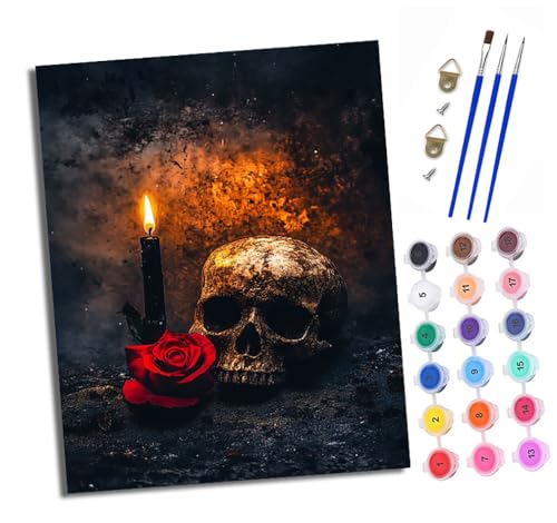 Malen Nach Zahlen Erwachsene - AnfäNger - Knitterfreie Leinwand Kerze Rose Totenkopf Pinsels Und Acrylfarbe - Diy Handgemalt öLgemäLde Kit Als Geschenk 40 X 50cm Malen Nach Zahlen Erwachsene - AnfäNger - Knitterfreie Leinwand Kerze Rose Totenkopf Pinsels Und Acrylfarbe - Diy Handgemalt öLgemäLde Kit Als Geschenk 40 X 50cm von XXHXIE