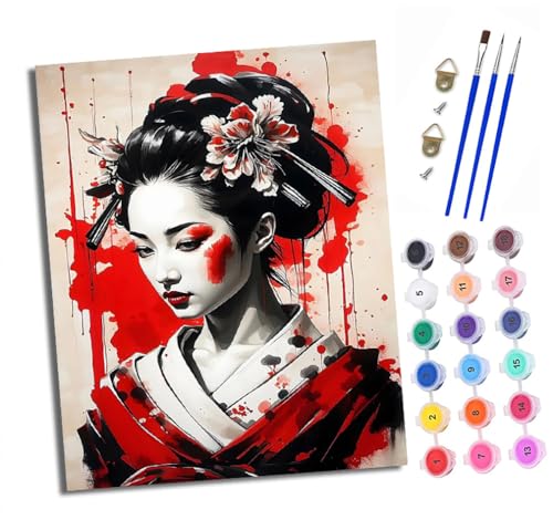 Malen Nach Zahlen Erwachsene - AnfäNger - Knitterfreie Leinwand Kimono Mädchen Blumen Pinsels Und Acrylfarbe - Diy Handgemalt öLgemäLde Kit Als Geschenk 40 X 50cm von XXHXIE