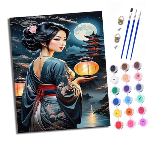 Malen Nach Zahlen Erwachsene - AnfäNger - Knitterfreie Leinwand Kimono Mädchen Mondlicht Pinsels Und Acrylfarbe - Diy Handgemalt öLgemäLde Kit Als Geschenk 40 X 50cm Malen Nach Zahlen Erwachsene - AnfäNger - Knitterfreie Leinwand Kimono Mädchen Mondlicht Pinsels Und Acrylfarbe - Diy Handgemalt öLgemäLde Kit Als Geschenk 40 X 50cm von XXHXIE