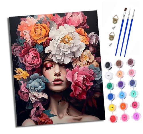 Malen Nach Zahlen Erwachsene - AnfäNger - Knitterfreie Leinwand Menschen umgeben von Blumen Pinsels Und Acrylfarbe - Diy Handgemalt öLgemäLde Kit Als Geschenk 40 X 50cm von XXHXIE