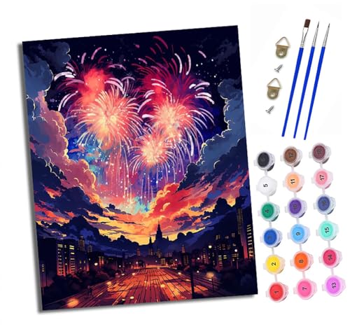 Malen Nach Zahlen Erwachsene - AnfäNger - Knitterfreie Leinwand Nachtszene mit Feuerwerk in der Stadt Pinsels Und Acrylfarbe - Diy öLgemäLde Kit Als Geschenk 40 X 50cm Mit Rahmen Malen Nach Zahlen Erwachsene - AnfäNger - Knitterfreie Leinwand Nachtszene mit Feuerwerk in der Stadt Pinsels Und Acrylfarbe - Diy öLgemäLde Kit Als Geschenk 40 X 50cm Mit Rahmen von XXHXIE