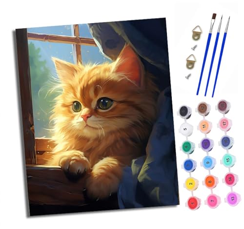 Malen Nach Zahlen Erwachsene - AnfäNger - Knitterfreie Leinwand Nahaufnahme einer orangefarbenen Katze am Fenster Pinsels Und Acrylfarbe - Diy Handgemalt öLgemäLde Kit Als Geschenk 40 X 50cm Malen Nach Zahlen Erwachsene - AnfäNger - Knitterfreie Leinwand Nahaufnahme einer orangefarbenen Katze am Fenster Pinsels Und Acrylfarbe - Diy Handgemalt öLgemäLde Kit Als Geschenk 40 X 50cm von XXHXIE