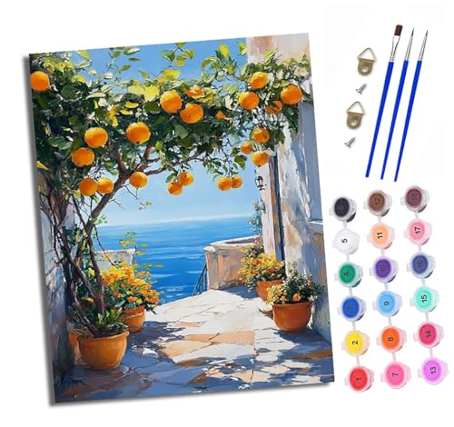 Malen Nach Zahlen Erwachsene - AnfäNger - Knitterfreie Leinwand Orangenbaum-Allee mit Meerblick Pinsels Und Acrylfarbe - Diy Handgemalt öLgemäLde Kit Als Geschenk 40 X 50cm Malen Nach Zahlen Erwachsene - AnfäNger - Knitterfreie Leinwand Orangenbaum-Allee mit Meerblick Pinsels Und Acrylfarbe - Diy Handgemalt öLgemäLde Kit Als Geschenk 40 X 50cm von XXHXIE
