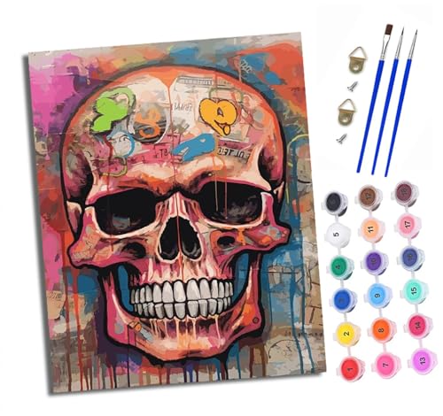 Malen Nach Zahlen Erwachsene - AnfäNger - Knitterfreie Leinwand Schädel-Kunst-Graffiti Pinsels Und Acrylfarbe - Diy öLgemäLde Kit Als Geschenk 40 X 50cm Mit Rahmen Malen Nach Zahlen Erwachsene - AnfäNger - Knitterfreie Leinwand Schädel-Kunst-Graffiti Pinsels Und Acrylfarbe - Diy öLgemäLde Kit Als Geschenk 40 X 50cm Mit Rahmen von XXHXIE