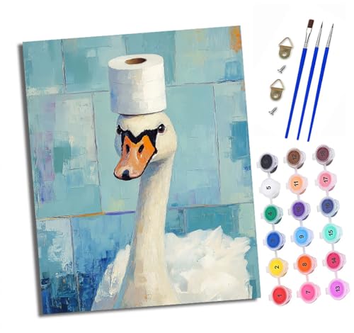 Malen Nach Zahlen Erwachsene - AnfäNger - Knitterfreie Leinwand Schwan mit Toilettenpapier auf dem Kopf Pinsels Und Acrylfarbe - Diy öLgemäLde Kit Als Geschenk 40 X 50cm Mit Rahmen von XXHXIE