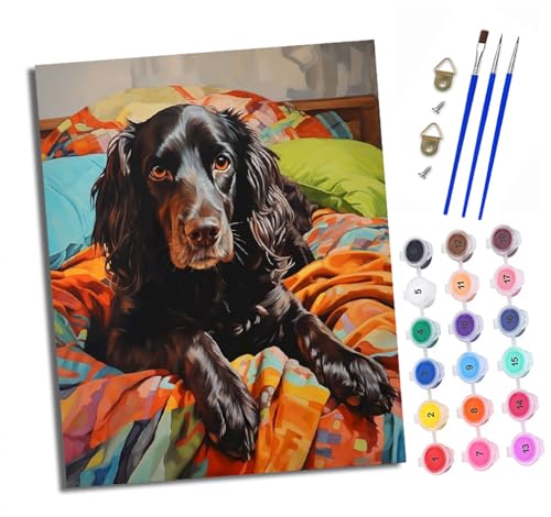 Malen Nach Zahlen Erwachsene - AnfäNger - Knitterfreie Leinwand Schwarzer Welpe auf dem Bett Pinsels Und Acrylfarbe - Diy Handgemalt öLgemäLde Kit Als Geschenk 40 X 50cm Malen Nach Zahlen Erwachsene - AnfäNger - Knitterfreie Leinwand Schwarzer Welpe auf dem Bett Pinsels Und Acrylfarbe - Diy Handgemalt öLgemäLde Kit Als Geschenk 40 X 50cm von XXHXIE