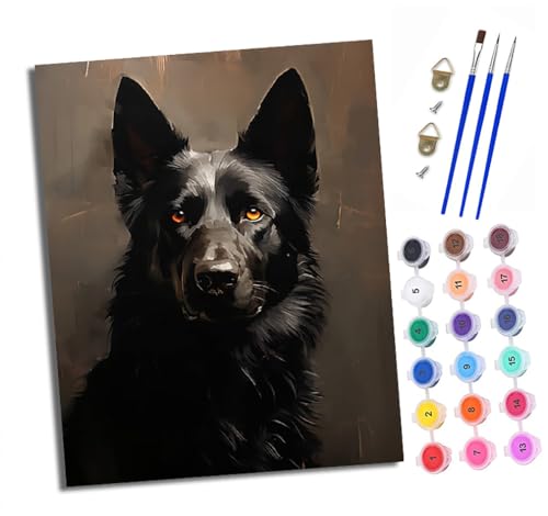 Malen Nach Zahlen Erwachsene - AnfäNger - Knitterfreie Leinwand Schwarzer Wolfshund mit spitzen Ohren Pinsels Und Acrylfarbe - Diy Handgemalt öLgemäLde Kit Als Geschenk 40 X 50cm Malen Nach Zahlen Erwachsene - AnfäNger - Knitterfreie Leinwand Schwarzer Wolfshund mit spitzen Ohren Pinsels Und Acrylfarbe - Diy Handgemalt öLgemäLde Kit Als Geschenk 40 X 50cm von XXHXIE