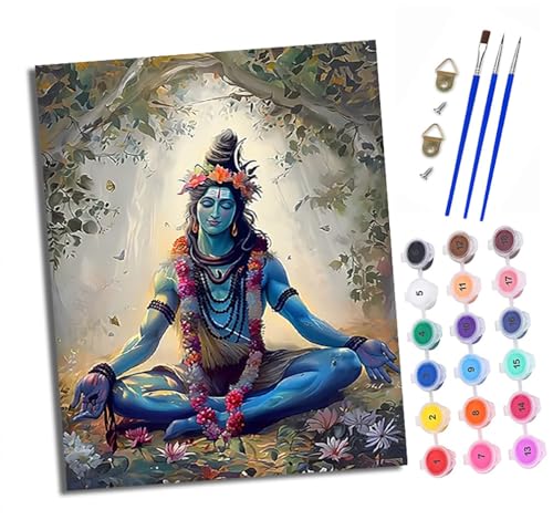 Malen Nach Zahlen Erwachsene - AnfäNger - Knitterfreie Leinwand Shiva praktiziert im Wald Pinsels Und Acrylfarbe - Diy öLgemäLde Kit Als Geschenk 40 X 50cm Mit Rahmen von XXHXIE