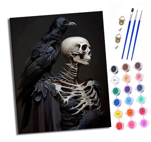Malen Nach Zahlen Erwachsene - AnfäNger - Knitterfreie Leinwand Totenkopf und Krähe Pinsels Und Acrylfarbe - Diy Handgemalt öLgemäLde Kit Als Geschenk 40 X 50cm Malen Nach Zahlen Erwachsene - AnfäNger - Knitterfreie Leinwand Totenkopf und Krähe Pinsels Und Acrylfarbe - Diy Handgemalt öLgemäLde Kit Als Geschenk 40 X 50cm von XXHXIE