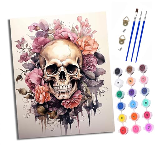 Malen Nach Zahlen Erwachsene - AnfäNger - Knitterfreie Leinwand Totenkopf zwischen Blumen Pinsels Und Acrylfarbe - Diy Handgemalt öLgemäLde Kit Als Geschenk 40 X 50cm Malen Nach Zahlen Erwachsene - AnfäNger - Knitterfreie Leinwand Totenkopf zwischen Blumen Pinsels Und Acrylfarbe - Diy Handgemalt öLgemäLde Kit Als Geschenk 40 X 50cm von XXHXIE