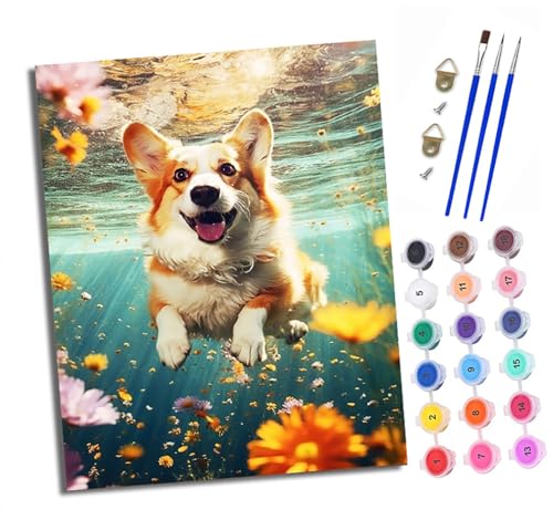 Malen Nach Zahlen Erwachsene - AnfäNger - Knitterfreie Leinwand Unterwasserblumen und Corgi Pinsels Und Acrylfarbe - Diy Handgemalt öLgemäLde Kit Als Geschenk 40 X 50cm Malen Nach Zahlen Erwachsene - AnfäNger - Knitterfreie Leinwand Unterwasserblumen und Corgi Pinsels Und Acrylfarbe - Diy Handgemalt öLgemäLde Kit Als Geschenk 40 X 50cm von XXHXIE