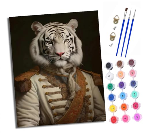 Malen Nach Zahlen Erwachsene - AnfäNger - Knitterfreie Leinwand Weißer Tiger in Militäruniform Pinsels Und Acrylfarbe - Diy öLgemäLde Kit Als Geschenk 40 X 50cm Mit Rahmen Malen Nach Zahlen Erwachsene - AnfäNger - Knitterfreie Leinwand Weißer Tiger in Militäruniform Pinsels Und Acrylfarbe - Diy öLgemäLde Kit Als Geschenk 40 X 50cm Mit Rahmen von XXHXIE