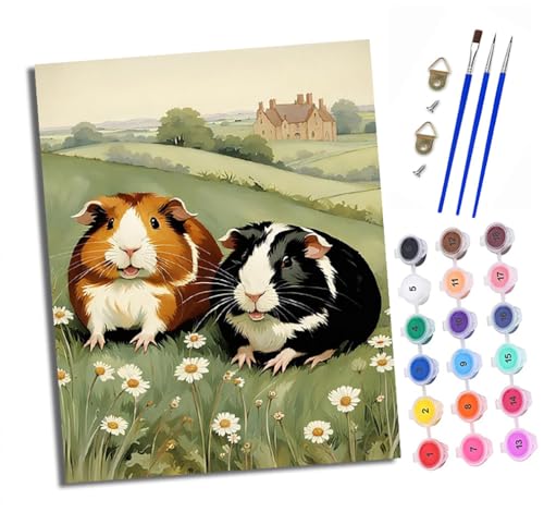 Malen Nach Zahlen Erwachsene - AnfäNger - Knitterfreie Leinwand Zwei Meerschweinchen in einem Blumenfeld Pinsels Und Acrylfarbe - Diy Handgemalt öLgemäLde Kit Als Geschenk 40 X 50cm Malen Nach Zahlen Erwachsene - AnfäNger - Knitterfreie Leinwand Zwei Meerschweinchen in einem Blumenfeld Pinsels Und Acrylfarbe - Diy Handgemalt öLgemäLde Kit Als Geschenk 40 X 50cm von XXHXIE