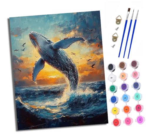 Malen Nach Zahlen Erwachsene - AnfäNger - Knitterfreie Leinwand sonnenuntergang wal meer Pinsels Und Acrylfarbe - Diy Handgemalt öLgemäLde Kit Als Geschenk 40 X 50cm Malen Nach Zahlen Erwachsene - AnfäNger - Knitterfreie Leinwand sonnenuntergang wal meer Pinsels Und Acrylfarbe - Diy Handgemalt öLgemäLde Kit Als Geschenk 40 X 50cm von XXHXIE