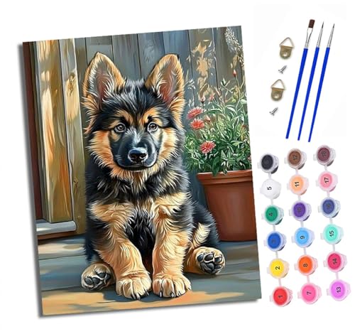 Malen Nach Zahlen Erwachsene - AnfäNger - Knitterfreie Leinwand süßer kleiner Welpe Pinsels Und Acrylfarbe - Diy öLgemäLde Kit Als Geschenk 40 X 50cm Mit Rahmen von XXHXIE