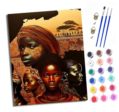 Malen Nach Zahlen Erwachsene-DIY Handgemalt Ölgemälde KitGruppe von Menschen im afrikanischen Stil für Anfänger Mit 3-Pinseln und Acrylfarbe Handgemalt öLgemäLde Kit Als Geschenk 40x50cm (Rahmenlos) von XXHXIE