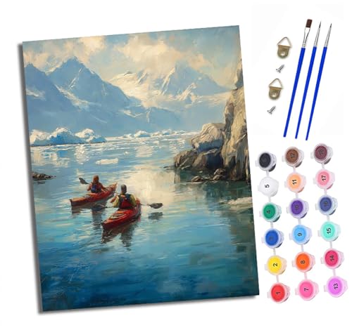 Malen Nach Zahlen Erwachsene-DIY Handgemalt Ölgemälde KitKajakfahren in den Bergen und Gewässern für Anfänger Mit 3-Pinseln und Acrylfarbe Handgemalt öLgemäLde Kit Als Geschenk 40x50cm (Mit Rahmen) von XXHXIE