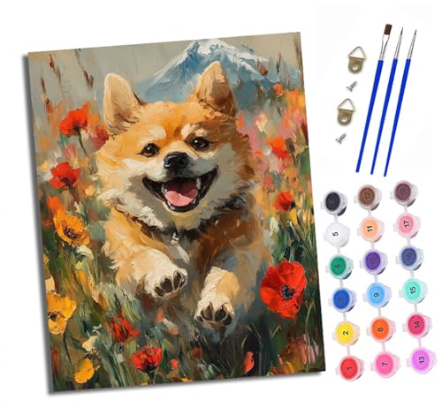 Malen Nach Zahlen Erwachsene-DIY Handgemalt Ölgemälde KitShiba Inu trifft auf das Blumenmeer des Fuji für Anfänger Mit 3-Pinseln und Acrylfarbe Handgemalt öLgemäLde Kit Als Geschenk 40x50cm Rahmenlos Malen Nach Zahlen Erwachsene-DIY Handgemalt Ölgemälde KitShiba Inu trifft auf das Blumenmeer des Fuji für Anfänger Mit 3-Pinseln und Acrylfarbe Handgemalt öLgemäLde Kit Als Geschenk 40x50cm Rahmenlos von XXHXIE
