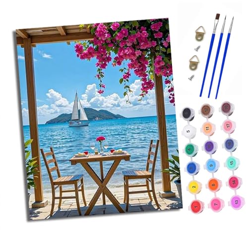 Malen nach Zahlen DIY Handgemalt Ölgemälde Set für Anfänger und Jugendliche Esstisch für die Terrasse am Meer Pinsel und Acrylfarbe 40x50 cm Mit Rahmen ideal als Geschenk oder zur Heimdekoration Malen nach Zahlen DIY Handgemalt Ölgemälde Set für Anfänger und Jugendliche Esstisch für die Terrasse am Meer Pinsel und Acrylfarbe 40x50 cm Mit Rahmen ideal als Geschenk oder zur Heimdekoration von XXHXIE