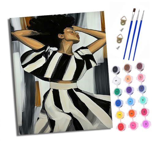 Malen nach Zahlen DIY Handgemalt Ölgemälde Set für Anfänger und Jugendliche Schwarz-weiß gestreiftes Mädchen Pinsel und Acrylfarbe 40x50 cm Mit Rahmen ideal als Geschenk oder zur Heimdekoration Malen nach Zahlen DIY Handgemalt Ölgemälde Set für Anfänger und Jugendliche Schwarz-weiß gestreiftes Mädchen Pinsel und Acrylfarbe 40x50 cm Mit Rahmen ideal als Geschenk oder zur Heimdekoration von XXHXIE