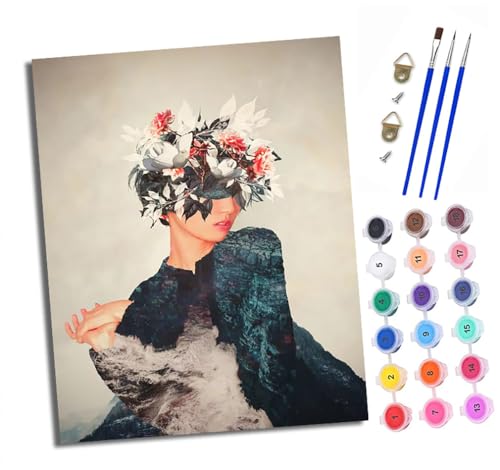 Malen nach Zahlen Erwachsene Abstrakte Blumen Mädchen DIY Handgemalt Ölgemälde Kit Paint by Numbers Adult Mit 3 - Pinseln und Acrylfarbe Knitterfreie Leinwand set - 40 X 50 CM von XXHXIE