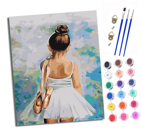 Malen nach Zahlen Erwachsene Ballettmädchen zurück DIY Handgemalt Ölgemälde Kit Paint by Numbers Adult Mit 3 - Pinseln und Acrylfarbe Knitterfreie Leinwand set - 40 X 50 CM von XXHXIE