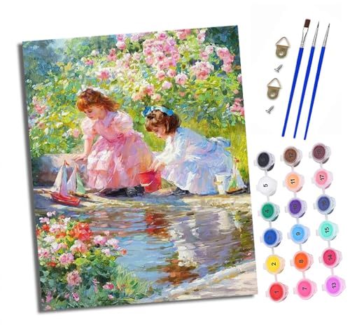 Malen nach Zahlen Erwachsene Blumen-Segelboot-Mädchen DIY Handgemalt Ölgemälde Kit Paint by Numbers Adult Mit 3 - Pinseln und Acrylfarbe Knitterfreie Leinwand set - 40 X 50 CM von XXHXIE