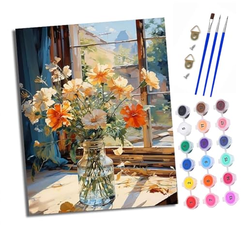 Malen nach Zahlen Erwachsene Blumen in einer Fensterbankvase DIY Handgemalt Ölgemälde Kit Mit 3 - Pinseln und Acrylfarbe Knitterfreie Leinwand set - 40 X 50 CM Mit Rahmen Malen nach Zahlen Erwachsene Blumen in einer Fensterbankvase DIY Handgemalt Ölgemälde Kit Mit 3 - Pinseln und Acrylfarbe Knitterfreie Leinwand set - 40 X 50 CM Mit Rahmen von XXHXIE
