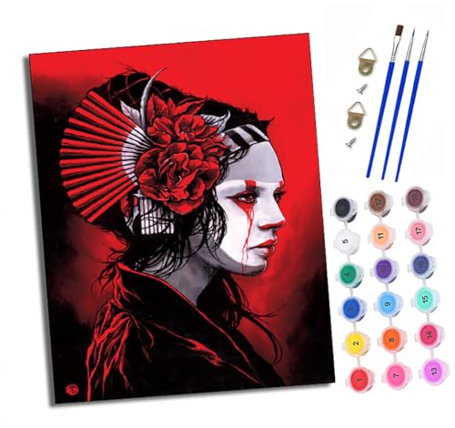 Malen nach Zahlen Erwachsene Blumen japanische Geisha DIY Handgemalt Ölgemälde Kit Paint by Numbers Adult Mit 3 - Pinseln und Acrylfarbe knitterfreie leinwand Kit - 40 X 50 CM von XXHXIE