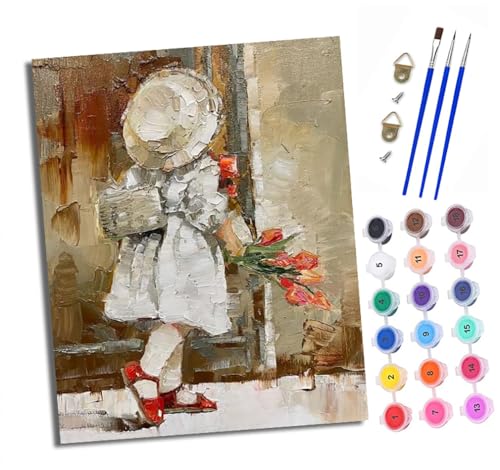 Malen nach Zahlen Erwachsene Blumen kleines Mädchen Farbe DIY Handgemalt Ölgemälde Kit Paint by Numbers Adult Mit 3 - Pinseln und Acrylfarbe knitterfreie leinwand Kit - 40 X 50 CM von XXHXIE