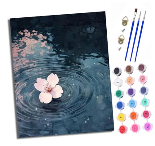 Malen nach Zahlen Erwachsene Blumen kräuseln sich auf dem Wasser DIY Handgemalt Ölgemälde Kit Mit 3 - Pinseln und Acrylfarbe knitterfreie leinwand Kit - 40 X 50 CM Mit Rahmen von XXHXIE