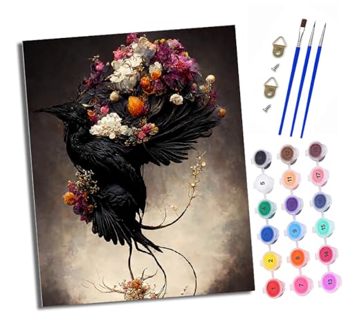 Malen nach Zahlen Erwachsene Blumen und schwarze Krähen DIY Handgemalt Ölgemälde Kit Mit 3 - Pinseln und Acrylfarbe Knitterfreie Leinwand set - 40 X 50 CM Mit Rahmen Malen nach Zahlen Erwachsene Blumen und schwarze Krähen DIY Handgemalt Ölgemälde Kit Mit 3 - Pinseln und Acrylfarbe Knitterfreie Leinwand set - 40 X 50 CM Mit Rahmen von XXHXIE