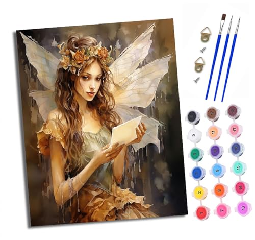 Malen nach Zahlen Erwachsene Blumenfee liest Brief DIY Handgemalt Ölgemälde Kit Paint by Numbers Adult Mit 3 - Pinseln und Acrylfarbe Knitterfreie Leinwand set - 40 X 50 CM von XXHXIE