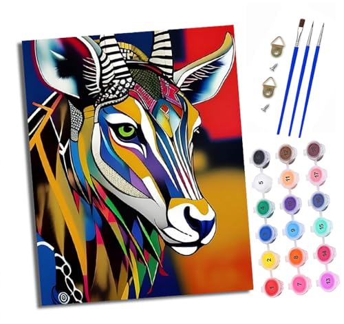Malen nach Zahlen Erwachsene Bunt gestreifte Antilope DIY Handgemalt Ölgemälde Kit Mit 3 - Pinseln und Acrylfarbe Knitterfreie Leinwand set - 40 X 50 CM Mit Rahmen Malen nach Zahlen Erwachsene Bunt gestreifte Antilope DIY Handgemalt Ölgemälde Kit Mit 3 - Pinseln und Acrylfarbe Knitterfreie Leinwand set - 40 X 50 CM Mit Rahmen von XXHXIE
