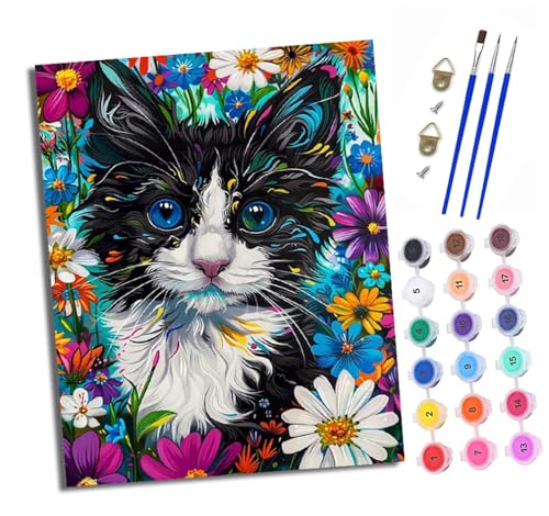 Malen nach Zahlen Erwachsene Bunte Katze in den Blumen DIY Handgemalt Ölgemälde Kit Mit 3 - Pinseln und Acrylfarbe Knitterfreie Leinwand set - 40 X 50 CM Mit Rahmen Malen nach Zahlen Erwachsene Bunte Katze in den Blumen DIY Handgemalt Ölgemälde Kit Mit 3 - Pinseln und Acrylfarbe Knitterfreie Leinwand set - 40 X 50 CM Mit Rahmen von XXHXIE