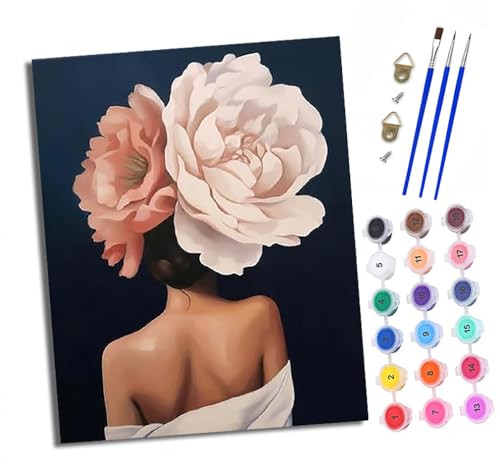 Malen nach Zahlen Erwachsene Die Rückseite zweier Blumenschleier DIY Handgemalt Ölgemälde Kit Paint by Numbers Adult Mit 3 - Pinseln und Acrylfarbe knitterfreie leinwand Kit - 40 X 50 CM von XXHXIE