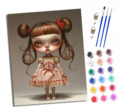 Malen nach Zahlen Erwachsene Doppelbrötchen-Mädchenpuppe DIY Handgemalt Ölgemälde Kit Mit 3 - Pinseln und Acrylfarbe Knitterfreie Leinwand set - 40 X 50 CM Mit Rahmen von XXHXIE