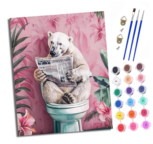 Malen nach Zahlen Erwachsene Eisbär liest Zeitung DIY Handgemalt Ölgemälde Kit Paint by Numbers Adult Mit 3 - Pinseln und Acrylfarbe Knitterfreie Leinwand set - 40 X 50 CM von XXHXIE