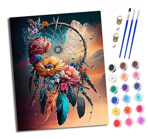 Malen nach Zahlen Erwachsene Fantasie Traumfänger bunte Blumen DIY Handgemalt Ölgemälde Kit Mit 3 - Pinseln und Acrylfarbe knitterfreie leinwand Kit - 40 X 50 CM Mit Rahmen Malen nach Zahlen Erwachsene Fantasie Traumfänger bunte Blumen DIY Handgemalt Ölgemälde Kit Mit 3 - Pinseln und Acrylfarbe knitterfreie leinwand Kit - 40 X 50 CM Mit Rahmen von XXHXIE