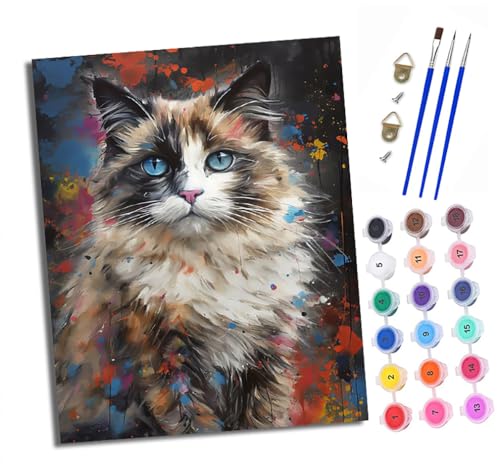 Malen nach Zahlen Erwachsene Farbtintenstrahl-Ragdoll-Katze DIY Handgemalt Ölgemälde Kit Paint by Numbers Adult Mit 3 - Pinseln und Acrylfarbe knitterfreie leinwand Kit - 40 X 50 CM von XXHXIE