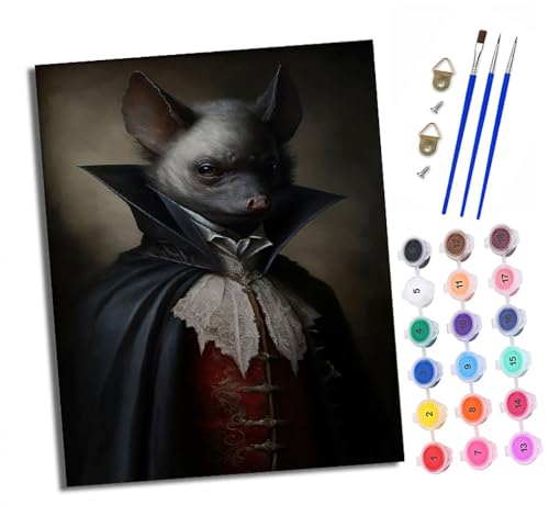 Malen nach Zahlen Erwachsene Fledermaus im Vampirkostüm DIY Handgemalt Ölgemälde Kit Mit 3 - Pinseln und Acrylfarbe Knitterfreie Leinwand set - 40 X 50 CM Mit Rahmen von XXHXIE