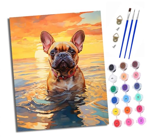Malen nach Zahlen Erwachsene Französische Bulldogge im Meer DIY Handgemalt Ölgemälde Kit Mit 3 - Pinseln und Acrylfarbe knitterfreie leinwand Kit - 40 X 50 CM Mit Rahmen Malen nach Zahlen Erwachsene Französische Bulldogge im Meer DIY Handgemalt Ölgemälde Kit Mit 3 - Pinseln und Acrylfarbe knitterfreie leinwand Kit - 40 X 50 CM Mit Rahmen von XXHXIE