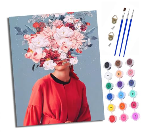 Malen nach Zahlen Erwachsene Frau mit Blumen vor dem Gesicht DIY Handgemalt Ölgemälde Kit Mit 3 - Pinseln und Acrylfarbe knitterfreie leinwand Kit - 40 X 50 CM Mit Rahmen Malen nach Zahlen Erwachsene Frau mit Blumen vor dem Gesicht DIY Handgemalt Ölgemälde Kit Mit 3 - Pinseln und Acrylfarbe knitterfreie leinwand Kit - 40 X 50 CM Mit Rahmen von XXHXIE