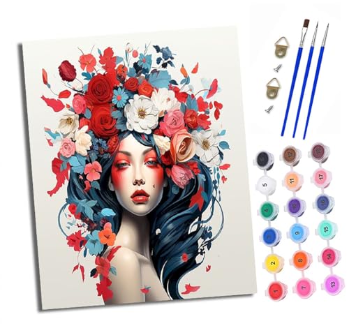 Malen nach Zahlen Erwachsene Frau mit Blumenkopfschmuck DIY Handgemalt Ölgemälde Kit Paint by Numbers Adult Mit 3 - Pinseln und Acrylfarbe knitterfreie leinwand Kit - 40 X 50 CM Malen nach Zahlen Erwachsene Frau mit Blumenkopfschmuck DIY Handgemalt Ölgemälde Kit Paint by Numbers Adult Mit 3 - Pinseln und Acrylfarbe knitterfreie leinwand Kit - 40 X 50 CM von XXHXIE