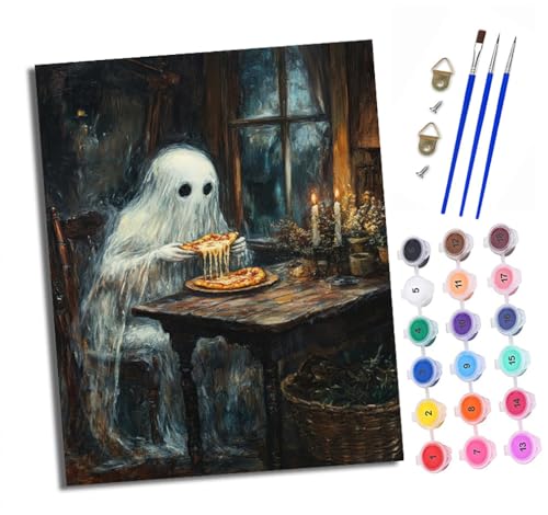 Malen nach Zahlen Erwachsene Geist isst Pizza DIY Handgemalt Ölgemälde Kit Mit 3 - Pinseln und Acrylfarbe knitterfreie leinwand Kit - 40 X 50 CM Mit Rahmen von XXHXIE