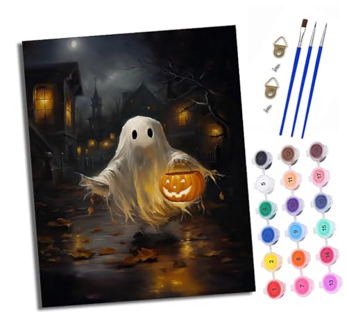 Malen nach Zahlen Erwachsene Geist mit einer Kürbislaterne DIY Handgemalt Ölgemälde Kit Mit 3 - Pinseln und Acrylfarbe knitterfreie leinwand Kit - 40 X 50 CM Mit Rahmen von XXHXIE
