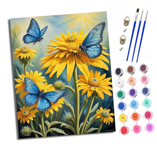 Malen nach Zahlen Erwachsene Gelbe Blumen und blaue Schmetterlinge DIY Handgemalt Ölgemälde Kit Paint by Numbers Adult Mit 3 - Pinseln und Acrylfarbe knitterfreie leinwand Kit - 40 X 50 CM Malen nach Zahlen Erwachsene Gelbe Blumen und blaue Schmetterlinge DIY Handgemalt Ölgemälde Kit Paint by Numbers Adult Mit 3 - Pinseln und Acrylfarbe knitterfreie leinwand Kit - 40 X 50 CM von XXHXIE