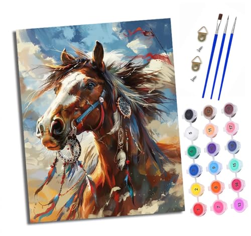 Malen nach Zahlen Erwachsene Geschmücktes Pferd DIY Handgemalt Ölgemälde Kit Paint by Numbers Adult Mit 3 - Pinseln und Acrylfarbe knitterfreie leinwand Kit - 40 X 50 CM von XXHXIE
