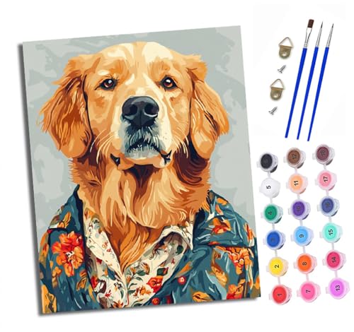 Malen nach Zahlen Erwachsene Golden Retriever im Blumenhemd DIY Handgemalt Ölgemälde Kit Paint by Numbers Adult Mit 3 - Pinseln und Acrylfarbe Knitterfreie Leinwand set - 40 X 50 CM Malen nach Zahlen Erwachsene Golden Retriever im Blumenhemd DIY Handgemalt Ölgemälde Kit Paint by Numbers Adult Mit 3 - Pinseln und Acrylfarbe Knitterfreie Leinwand set - 40 X 50 CM von XXHXIE
